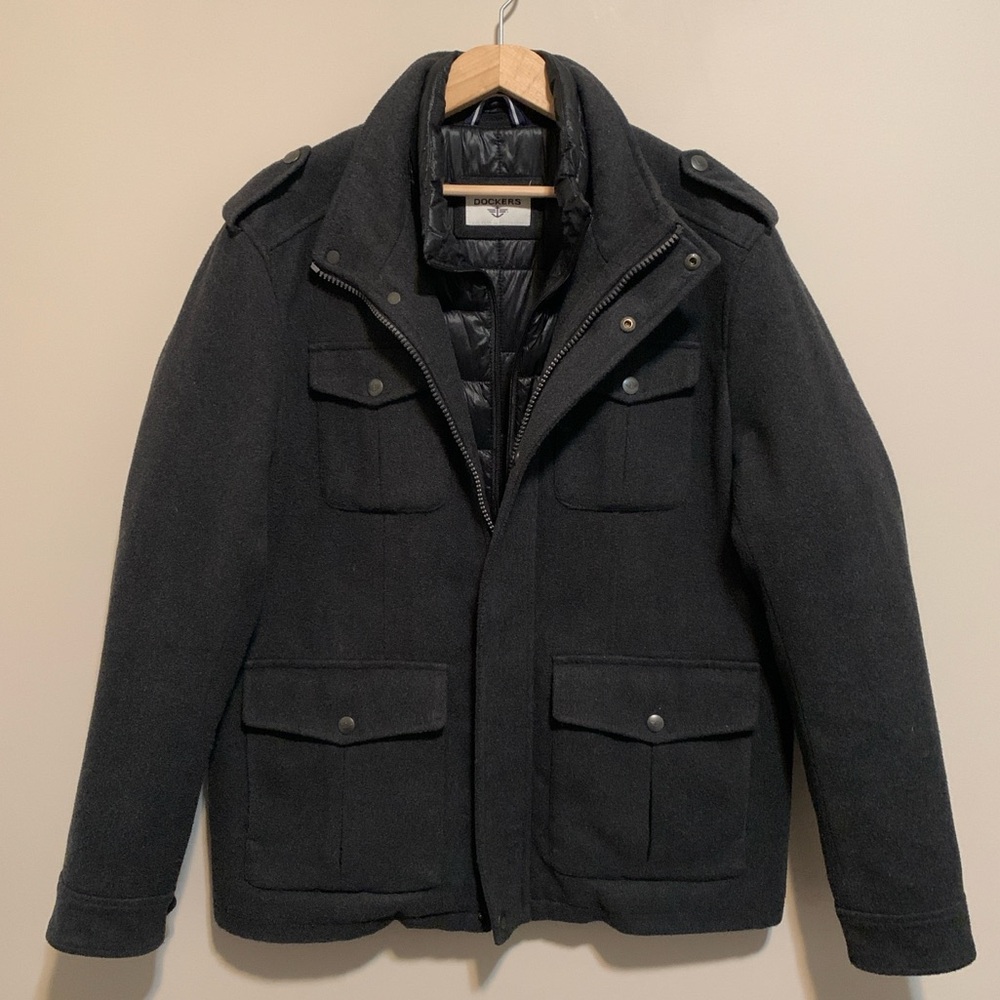 Dockers Wool Blend Jacket with Removable Puffy Jacket Lining, size L